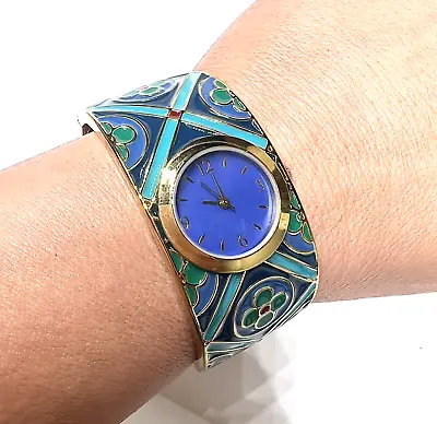 MMA Clamper Enamel Watch Gorgeous! Metropolitan Museum Of Art Rare Teal Purple • $120