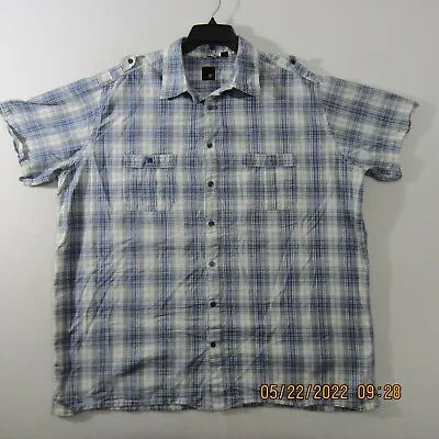 J. Ferrar Shirt Men 2XL XXL Tall Blue Tan White JF Button Up Short Sleeve Casual • $9