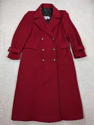 VINTAGE Evan Picone Wool Coat Womens 8 Red Long Jacket Flannel Lined Plaid USA • $59.94