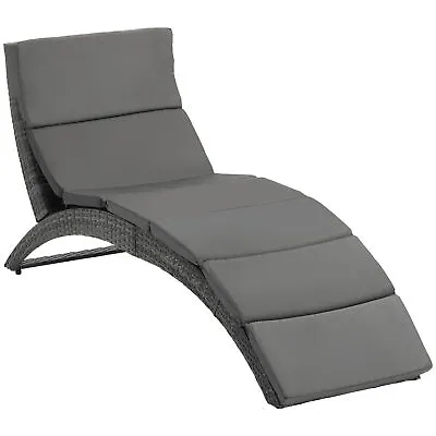 Outsunny Garden Rattan Sun Lounger Foldable Patio Recliner Chaise Chair Grey • £119.99