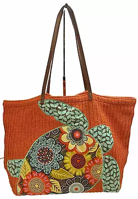 Vera Bradley Orange Brown Multi Large Open TOTE Floral Turtle Beach Bag Packable • $26.99