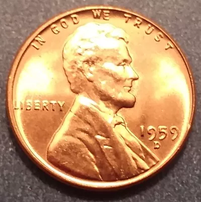 1959-D Brilliant Uncirculated Lincoln Cent.  Ships Free.  BU Condition. • $1.99