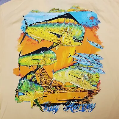 Guy Harvey Shirt Men Large Yellow Mahi-Mahi Dolphin Saltwater Fishing Nature TEE • $18.99