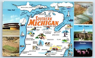 Postcard Southern Michigan Map Cities Chrome G182 • $3.29
