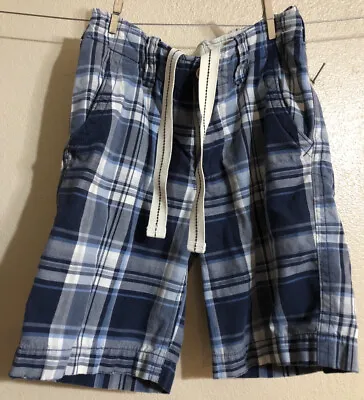 BOYS 14 (28-1/2)ABERCROMBIE Blue Plaid Vtg SHorts ZIPPER Drawstring Heavyweight • $12.99