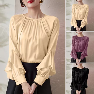 ZANZEA Women Ruffles Long Sleeve O Neck Top Cocktail Party Shirt Pullover Blouse • $32.28