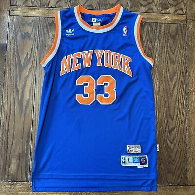 Adidas New York Knicks Jersey #33 Patrick Ewing Hardwood Classics Large Blue • $49.95