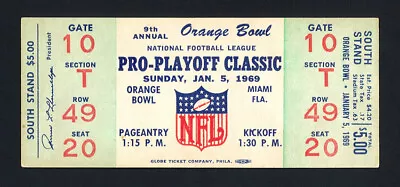 1969 Full Complete Nfl Football Playoff Ticket Cowboys 17 Vikings 13 Orange Bowl • $1000