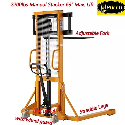 APOLLOLIFT Hydraulic Manual Hand Pallet Stacker 2200lb Straddle Legs Stacker 63  • $1799