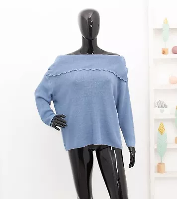 ZUZA BART Blue Jumper 100 % Linen Off Shoulders Loose Fit Sweater M • £29.99