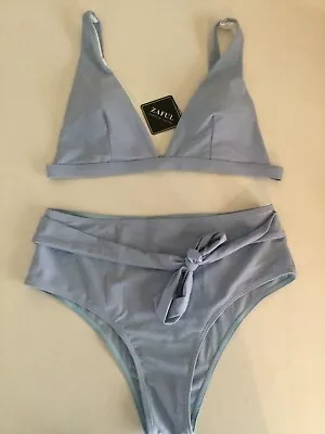 ZAFUL Blue Bikini Swimsuit Set 2-Piece Size 10 Padded Bralette Tie-Waist Bottoms • $15