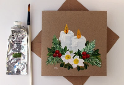 £4.75 • Buy Real Painting: Handpainted Christmas Card *Candles #12  W/env By Judith Rowe