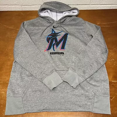 Miami Marlins Hoodie Mens XL Gray Long Sleeve Pullover MLB Dri Fit Nike • $39.95