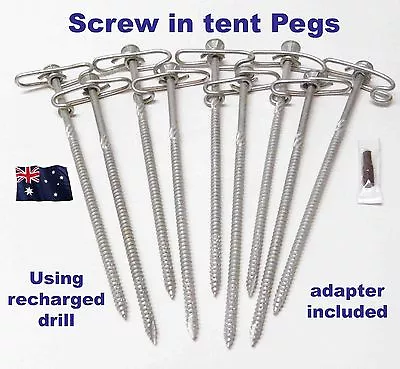 $49 • Buy Steel Screw In Tent Pegs (no Plastic Heads) 200 Mm For Guy Ropes - Set Of 9 Pegs