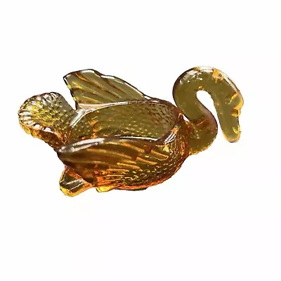 Swan Mosser Glass 3-inch  Amber Miniature Trinket Ring Holder Bird Collectible • $26