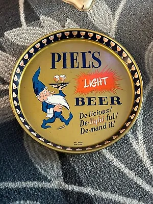 Piel's Light Beer 12   Round Metal Tin Bar Tray Gnome Elf Vintage • $16.99