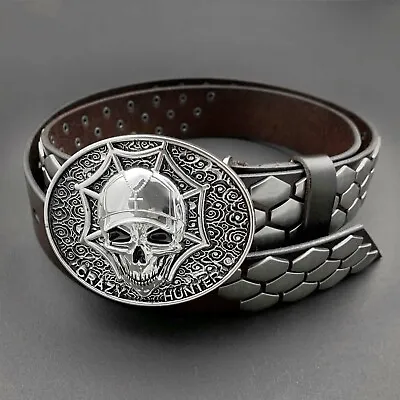 Skull Buckle Mens Genuine Leather Belts Biker Rock Studded Waist Belt 1 • $46