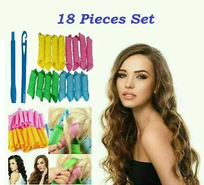 £6.99 • Buy 18 Pcs Magic Hair Curlers Curly Rollers Styling Set Spiral Ringlet UK STOCK