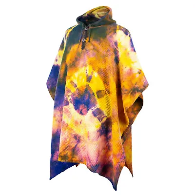 Llama Wool Unisex South American Poncho Pullover Jacket Abstract Yellow-blue • $89.95