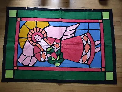 Vintage Handmade Christmas Angel Wall Hanging Stained Glass Fabric Wall Quilt • $24.75