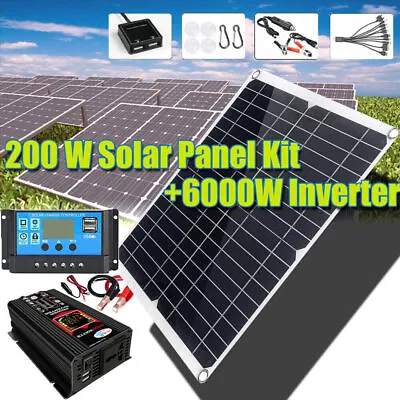 $107.99 • Buy 200W Complete Solar Panel Kit 6000W Power Inverter Home 12V-110V Grid System US