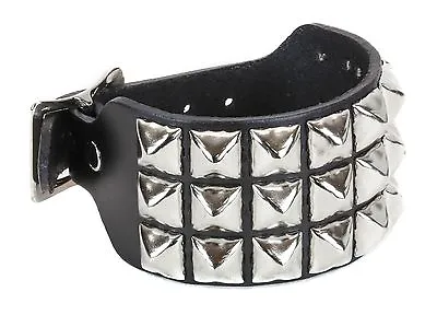 3 Row Pyramid Stud Buckle Bracelet Punk Goth Club Rockabilly Heavy Metal Music • $10