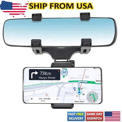 Universal 360° Car Rearview Mirror Stand Cell Phone GPS Cradle Mount Holder • $11.99