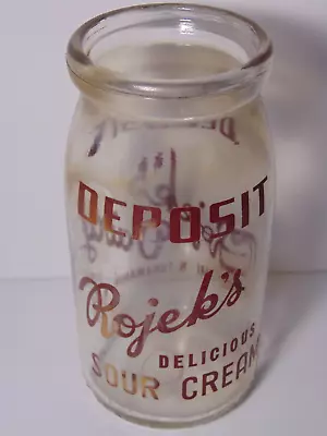 Vintage Rojek Dairy North Tonawanda New York Sour Cream Milk Bottle Pyroglaze • $20.99