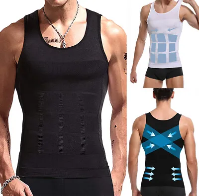 Men Slimming Body Shaper Posture Corrector Vest Abdomen Compression Shirt Tops • $14.79