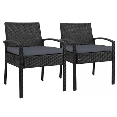 Gardeon Outdoor Furniture Dining Chairs Wicker Garden Patio Cushion Black X2 • $141.29