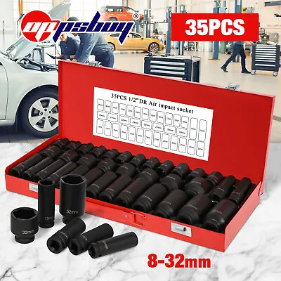 35PCS Drive Deep8-32MM Impact Sockets Set 1/2  Metric Garage Workshop Tools Kit • $59.90