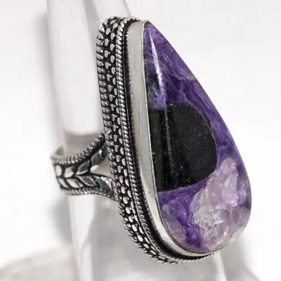 Charoite 925 Silver Plated Vintage Style Gemstone Ring US 7.5 Jewelry GW • $2.99