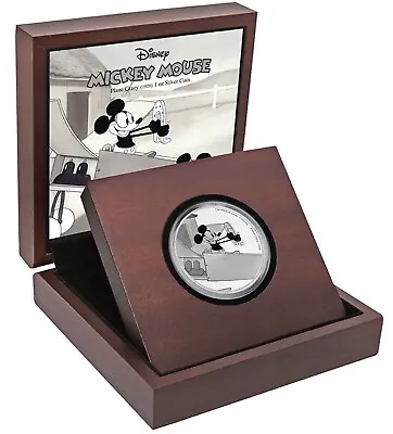 Mickey Mouse 1 Oz Silver Coin(2016) Niue Plane Crazy (1928) W/Wood Display & COA • $114.99