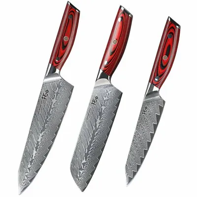 $195 • Buy 3Pcs Japanese Chef Utility Santoku Knife Japanese VG10 Damascus Steel Kitchen
