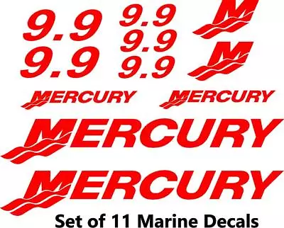 (11pc) Set Of 9.9 Hp Mercury Outboard Boat Cowling Decal Set Custom Color Choice • $9.99