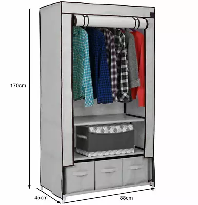 Single Canvas Fabric Wardrobe Hanging Clothes Rail Storage Cupboard Large Closet • £21.99