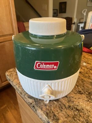 $12 • Buy Vintage Coleman Steel Belted Water Jug Cooler 1 Gallon Hunter Green Missing Cup