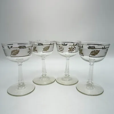 Vintage MCM Libbey Champagne Glasses Silver Leaf Frosted Dessert Clear Set-4 • $25.96