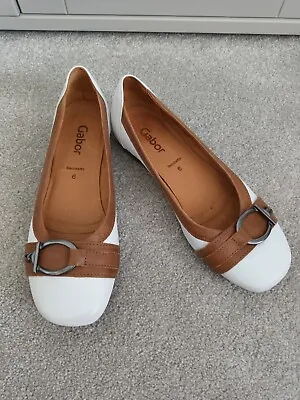 £28 • Buy Gabor White Tan Leather Ballet Pumps Size 6 Worn Once
