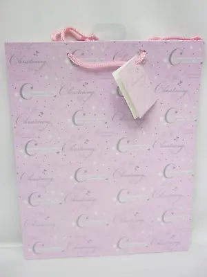 £3.99 • Buy Christening Day Gift Bag Large 32.5cm X 26.5cm Pink And Silver Design Free P&P