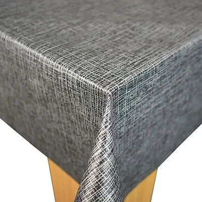 Black  Silver Linen Look Vinyl Wipe Clean Pvc Tablecloth Many Sizes Available • £8.79