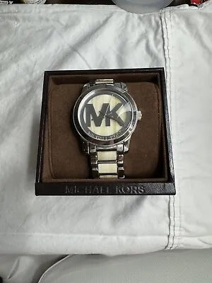 New Michael Kors Runway Hornalabaster+silver Tone Midsized Logo Watch Mk5787 • $125