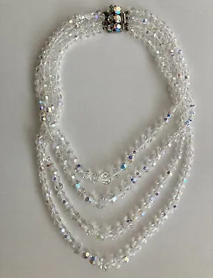 Vintage AURORA BOREALIS Crystal Round Beaded GRADUATED 4 Strand 22”Necklace 115g • $56