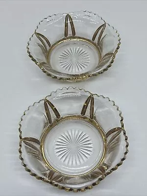 Set Of 2 Vintage Trinket Dishes Pressed Glass & Gold Scalloped Edges 4.5”x1.5” • $12.99