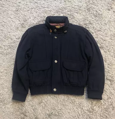 VINTAGE Hunting Horn Size Small Wool Blend Navy Pocket Lined Button Jacket • $45.59