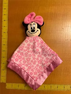 Disney Baby Minnie Mouse Pink Flowers Security Blanket Lovey Rattle Satin • $8.97