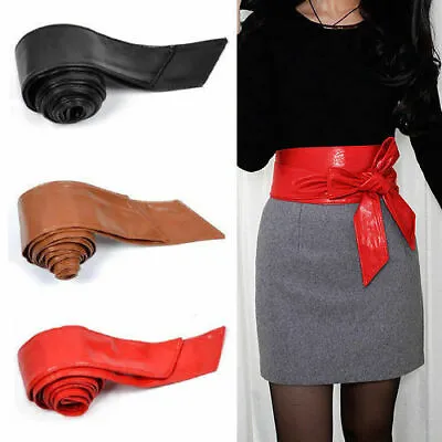 Womens Ladies Faxu Leather Wrap Around Tie Corset Cinch Waist Wide Belt Woman UK • £4.99