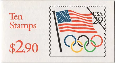 Scott #BK186A 29¢ Flag & Olympic Rings Booklet Of 10 Stamps (Red & Red) - MNH • $3.36