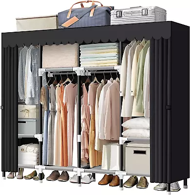 Portable Closet 67 Inch Wardrobe Closet For Hanging With 4 Hanging Rods 25Mm S • $113.99