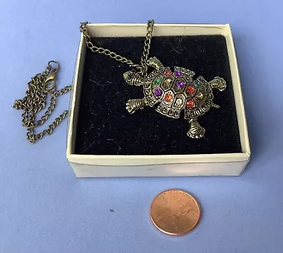 Vintage * Multicolor Rhinestone Turtle Necklace * Costume  • $9.99